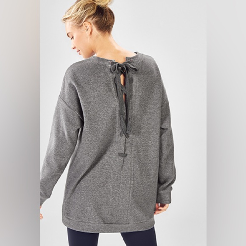 NWOT Fabletics Nina Lace-back pullover gray sweatshirt small